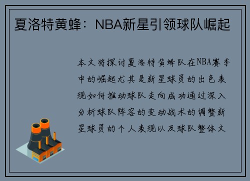 夏洛特黄蜂：NBA新星引领球队崛起